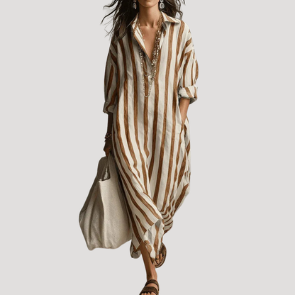 Nicolette | Robe Chemise Donna Striata in Lino Lunga
