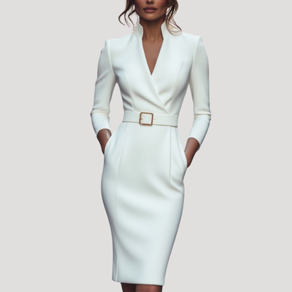 Colette | Abito Midi Donna da Ufficio Collo a V Adattato