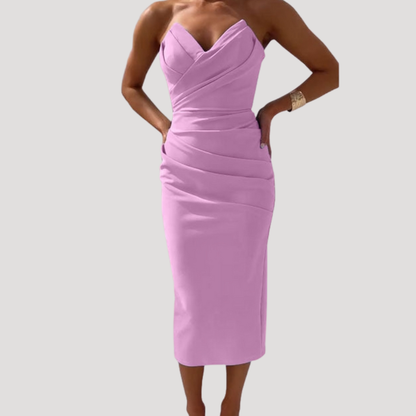 Liana | Abito midi elegante da donna senza spalline