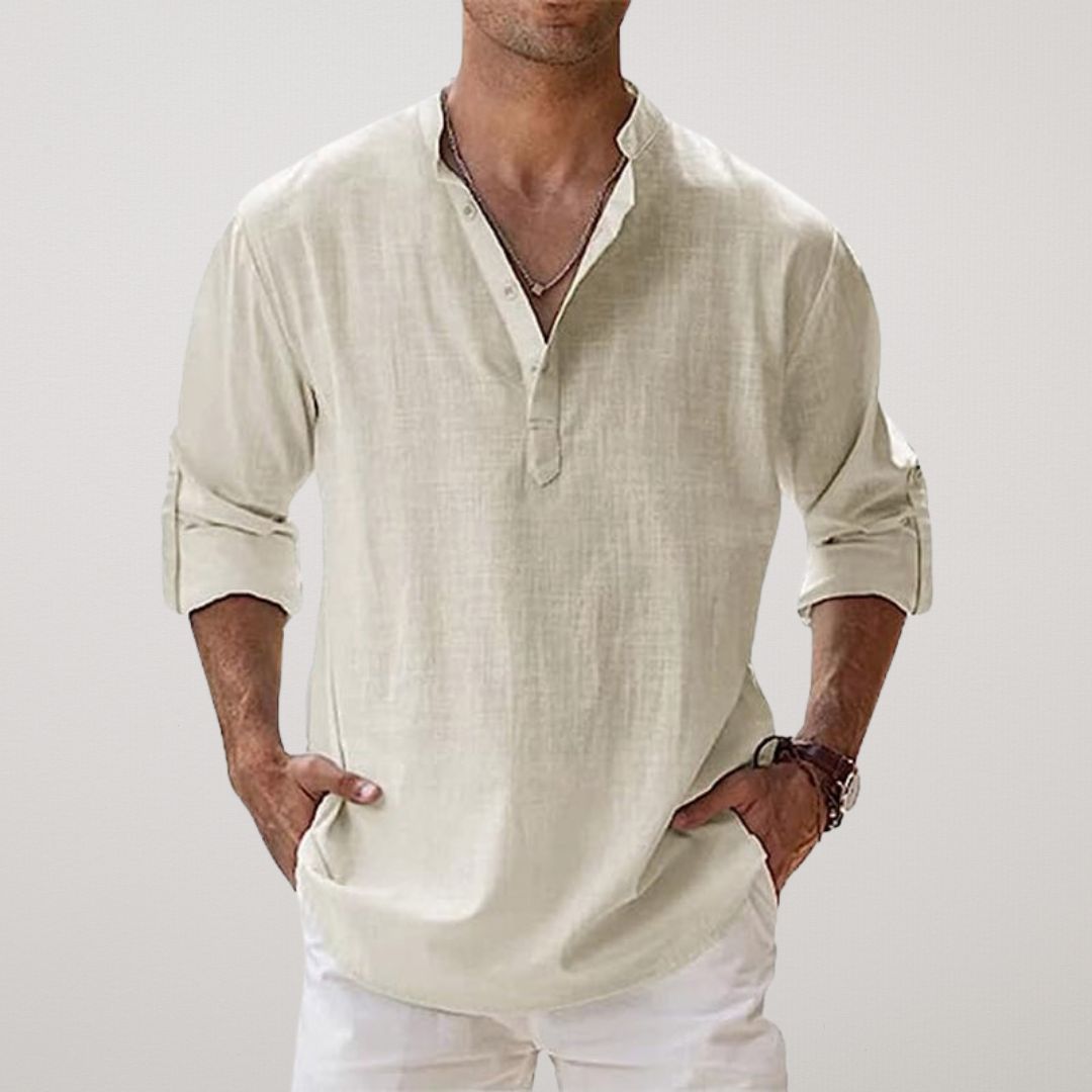 Francesco | Camicia Henley a maniche lunghe con collo alla coreana da uomo