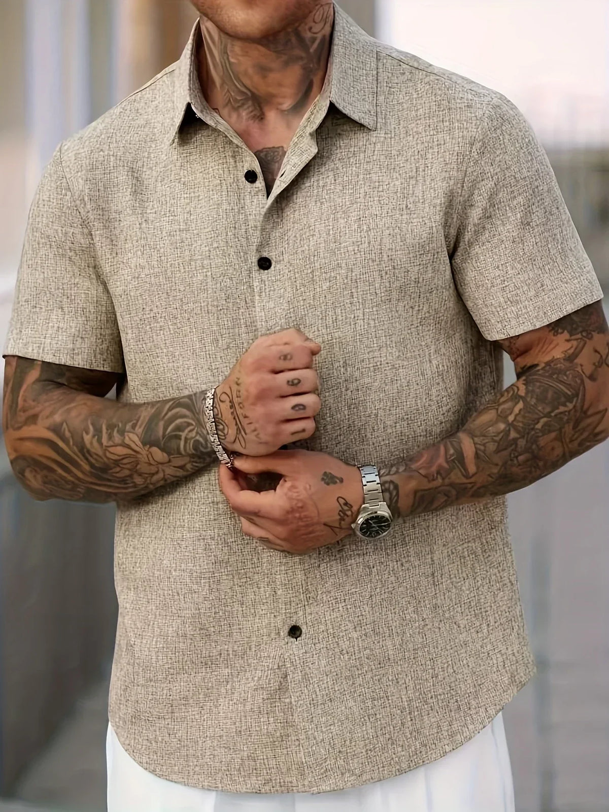 Daniele | Camicia a maniche corte con bottoni a contrasto da uomo