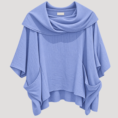 Leontine | Top Donna Oversize con Collo Drappeggiato e Tasche
