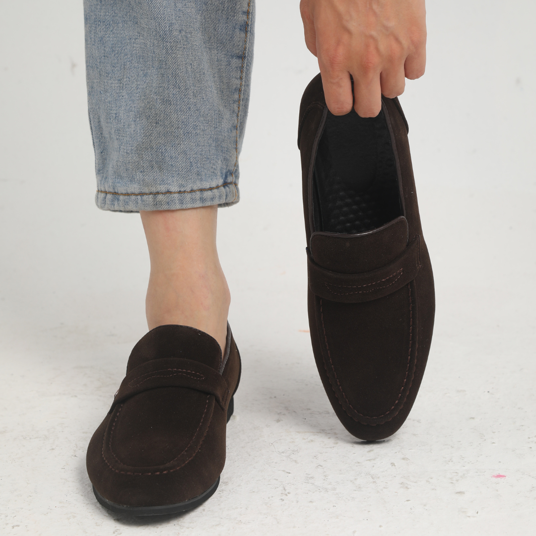 Pasquale | Mocassini penny loafer effetto camoscio sintetico da uomo