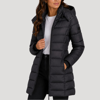 Isotta | Giacca Piumino Lunga Donna con Cappuccio e Chiusura Zip