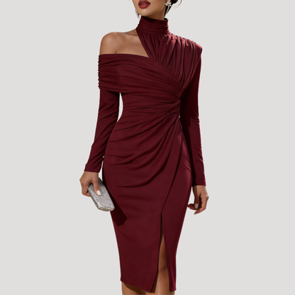 Viola | Abito Tubino Donna Drappeggiato Spalla Scoperta Elegante