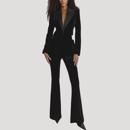 Paloma | Tailleur Donna in Velluto con Blazer Slim Fit e Pantaloni Svasati
