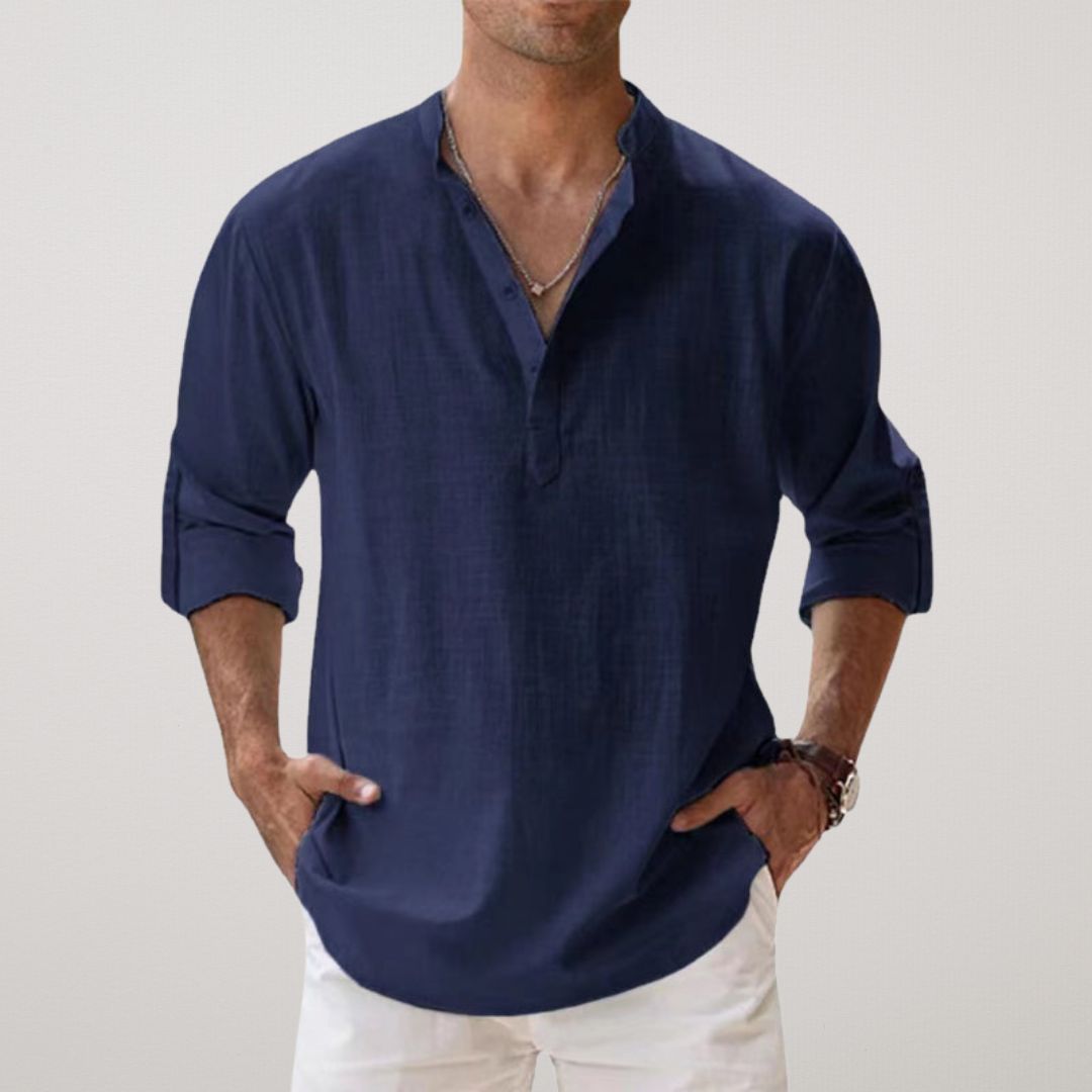 Francesco | Camicia Henley a maniche lunghe con collo alla coreana da uomo