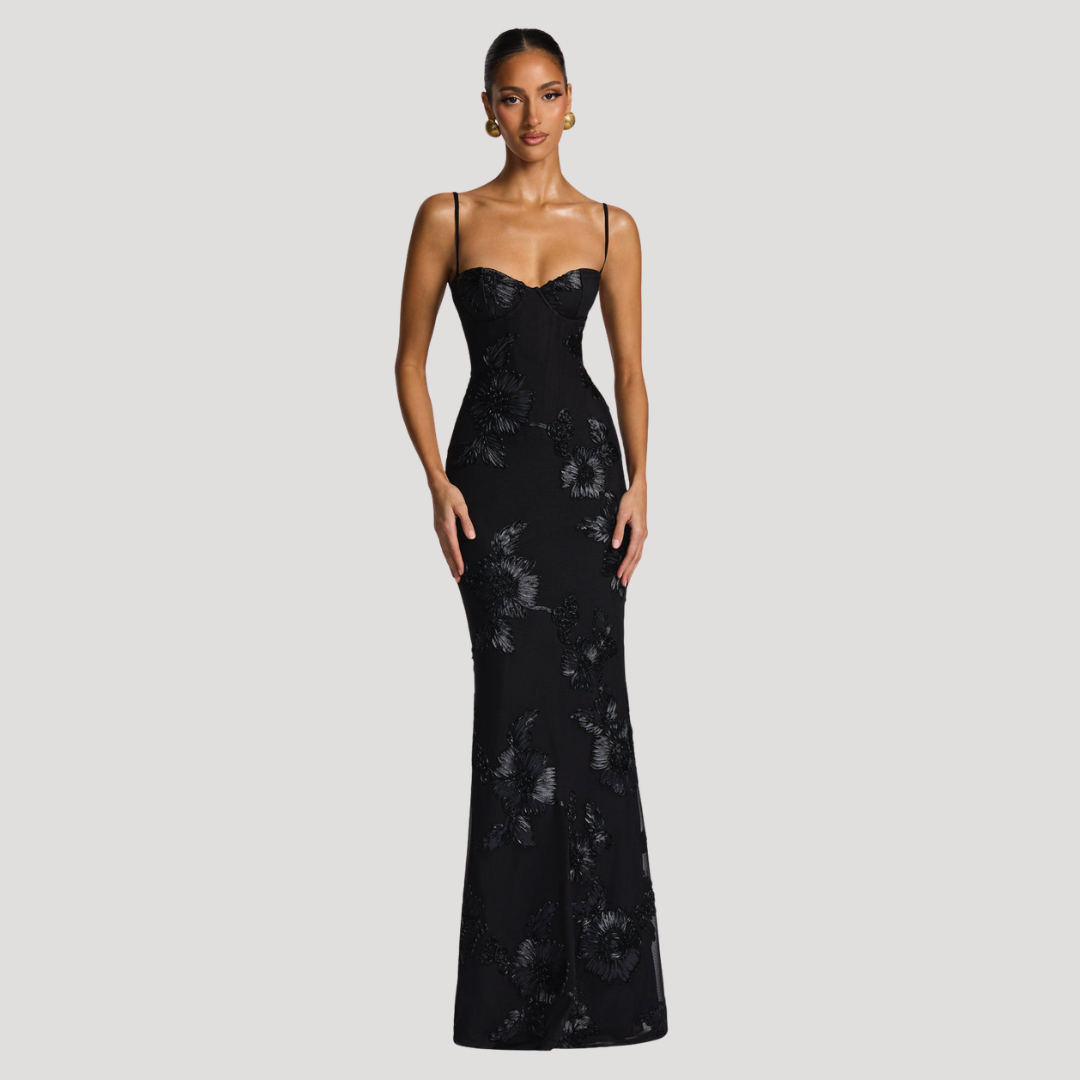 Gabriella | Abito Lungo Ricamato con Spalline Sottili Elegante
