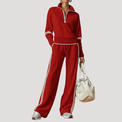 Norma | Completo Donna in Maglia con Collo Zip e Pantaloni Larghi