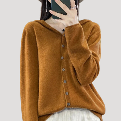 Fiona | Cardigan Donna in Maglia con Cappuccio e Bottoni