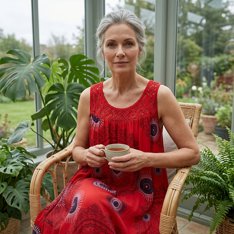 Solène | Vestito midi boho con inserto in pizzo all'uncinetto per donna