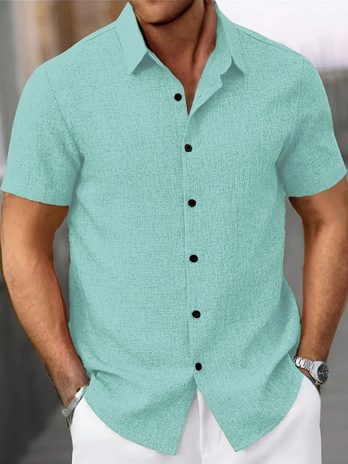 Daniele | Camicia a maniche corte con bottoni a contrasto da uomo