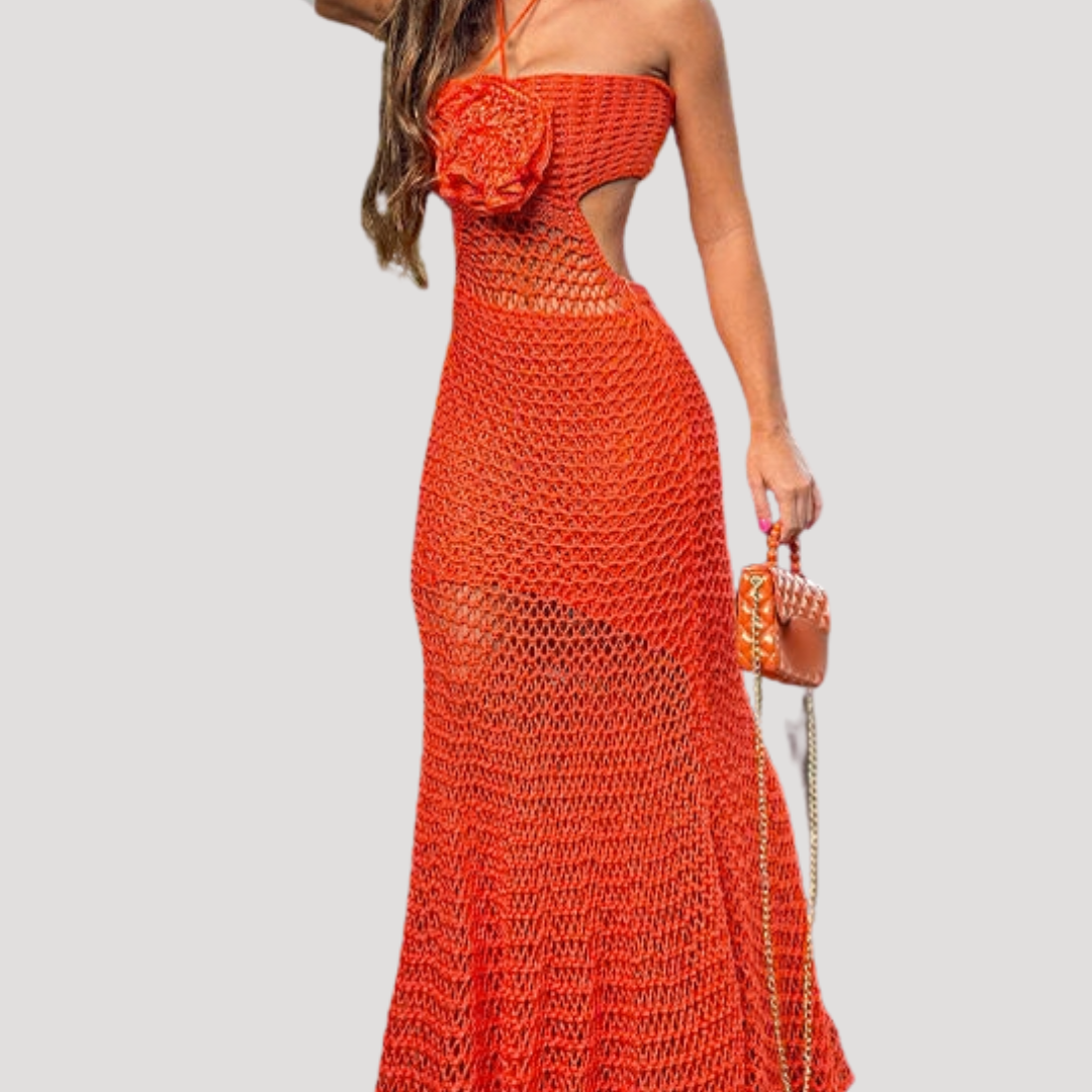 Rosario | Abito lungo in crochet con schiena scoperta elegante