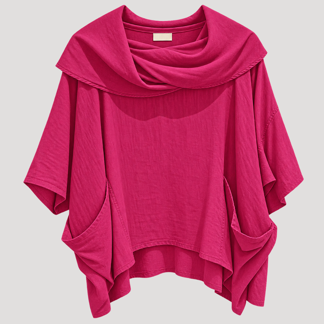Leontine | Top Donna Oversize con Collo Drappeggiato e Tasche