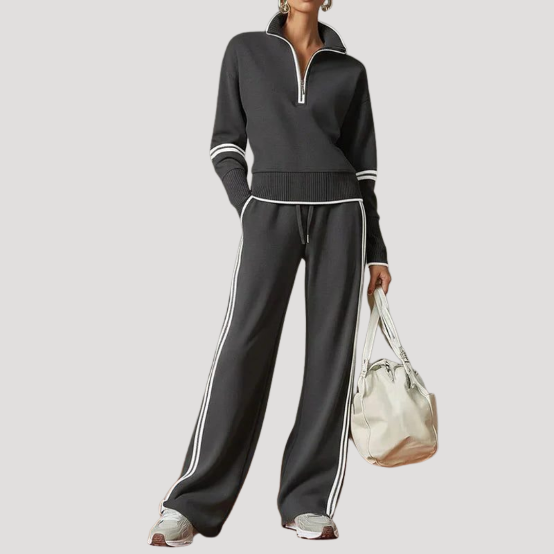 Norma | Completo Donna in Maglia con Collo Zip e Pantaloni Larghi