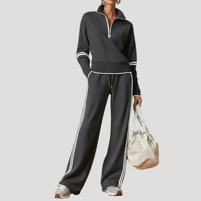 Norma | Completo Donna in Maglia con Collo Zip e Pantaloni Larghi