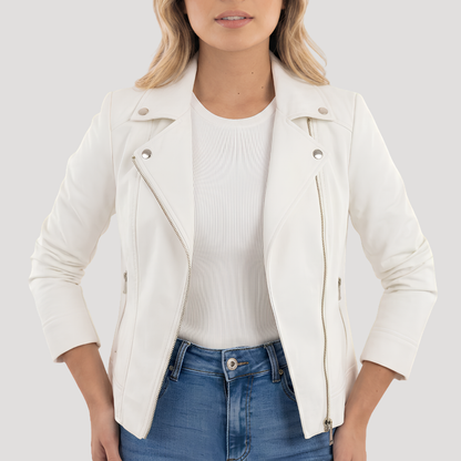 Marta | Giacca Biker Donna con Chiusura Zippata Asimmetrica