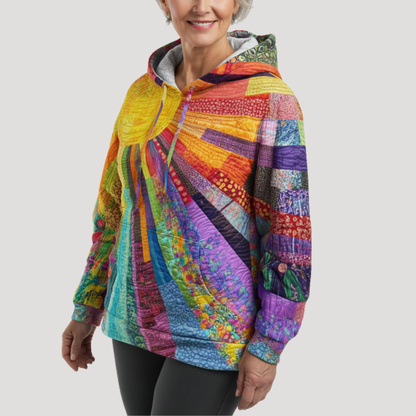 Liana | Pullover Donna con Cappuccio Effetto Patchwork