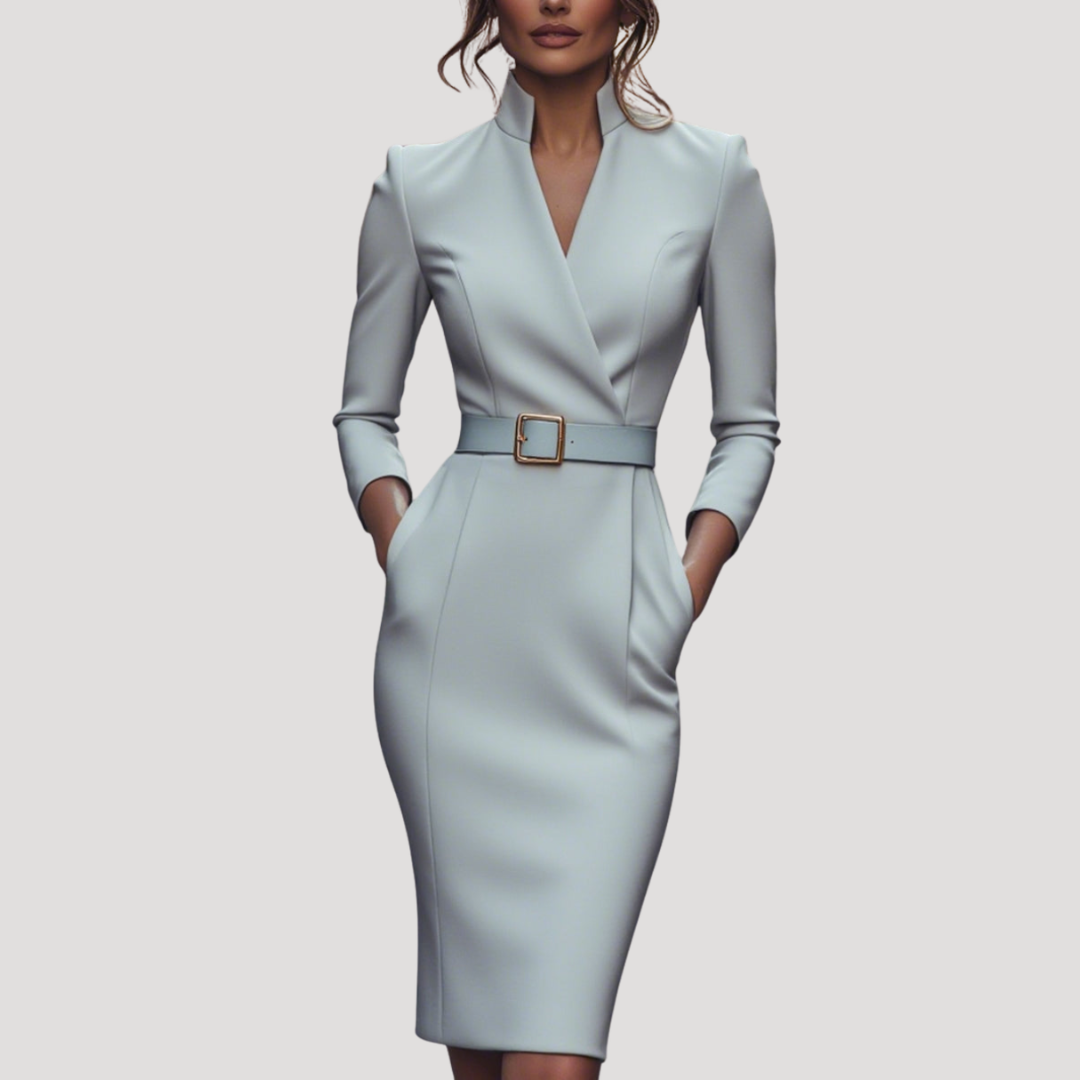 Colette | Abito Midi Donna da Ufficio Collo a V Adattato