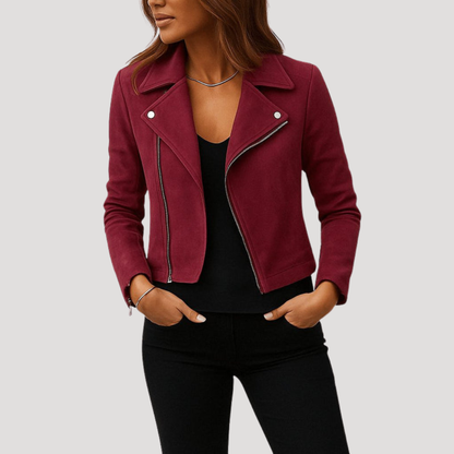 Amy | Giacca Biker Corto Donna con Zip Asimmetrica