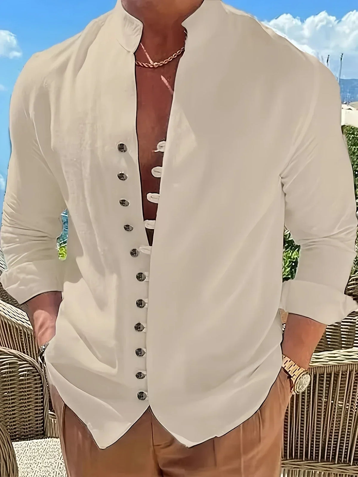 Filippo | Camicia con colletto alla coreana e bottoni da uomo