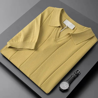 Tiziano | Polo a maniche corte con scollo a V e righe verticali da uomo
