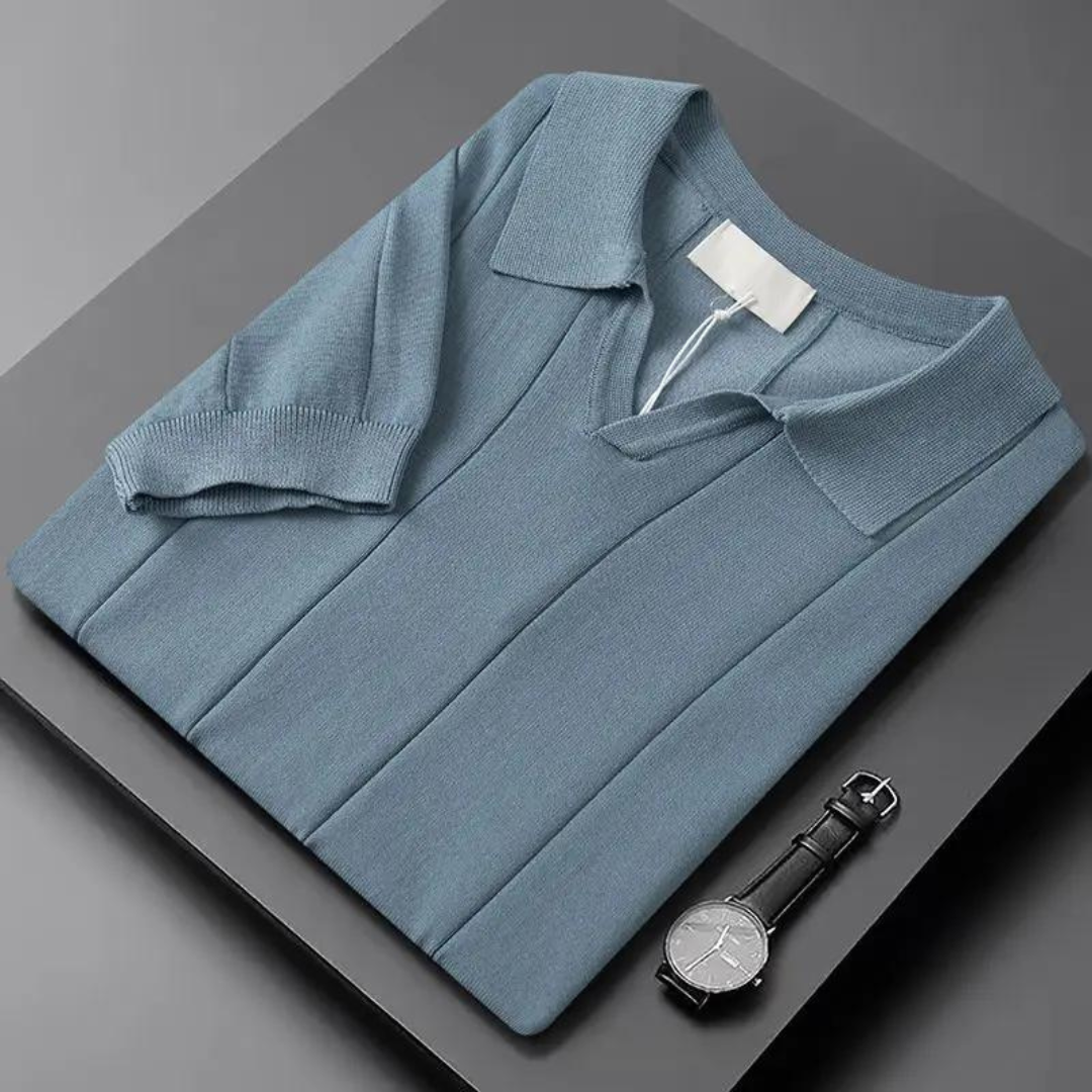 Tiziano | Polo a maniche corte con scollo a V e righe verticali da uomo