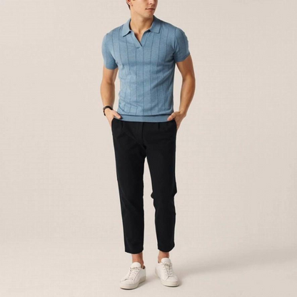 Tiziano | Polo a maniche corte con scollo a V e righe verticali da uomo