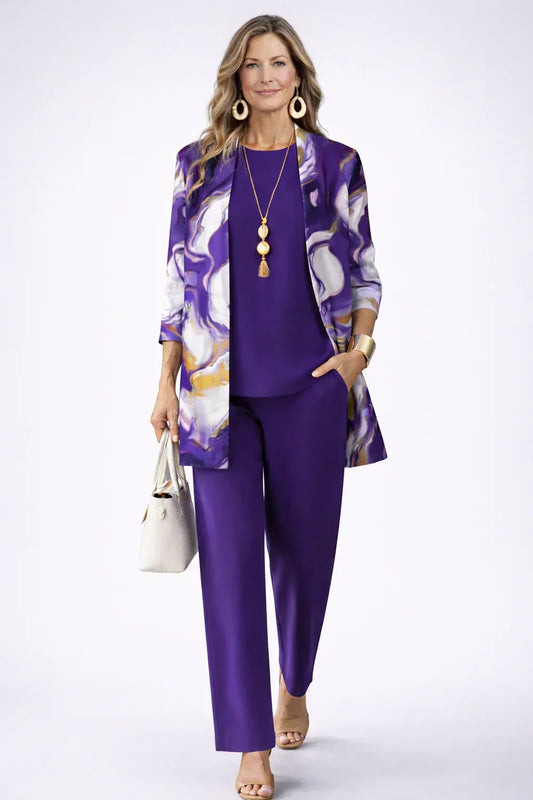 Violetta | Completo 3 pezzi cardigan stampato e pantalone per donna