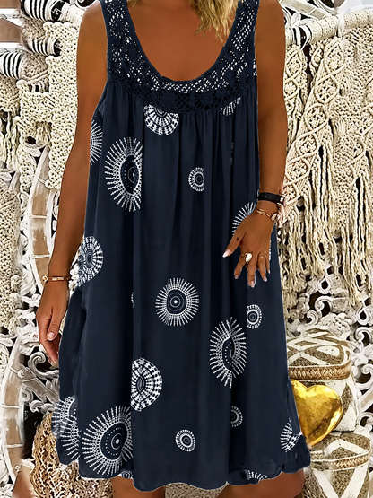 Solène | Vestito midi boho con inserto in pizzo all'uncinetto per donna