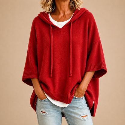 Oriana | Poncho in maglia con cappuccio e manica a tre quarti da donna