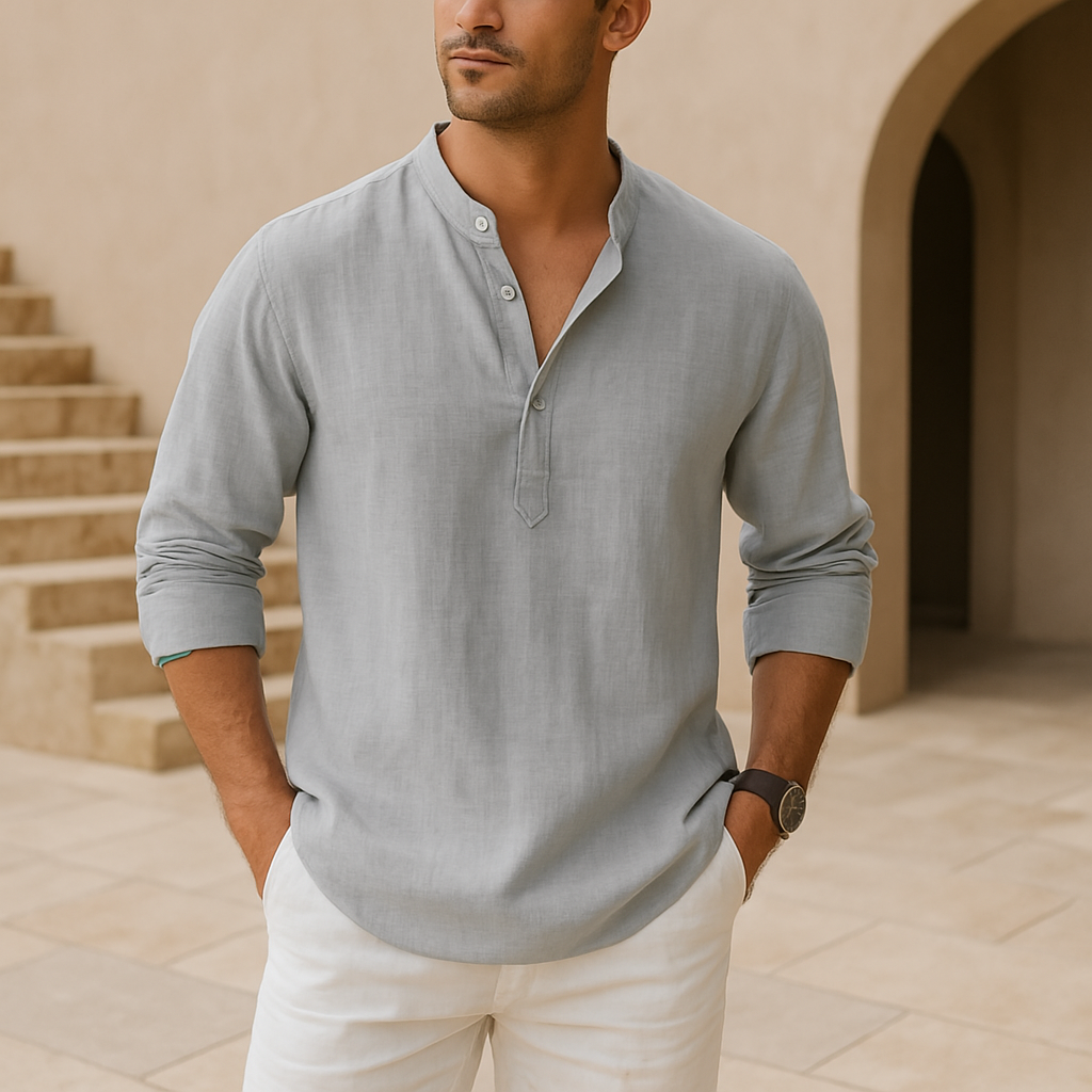 Francesco | Camicia Henley a maniche lunghe con collo alla coreana da uomo