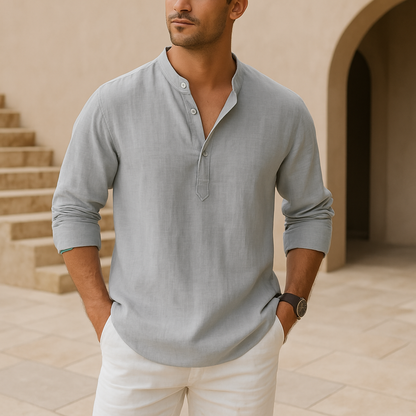Francesco | Camicia Henley a maniche lunghe con collo alla coreana da uomo