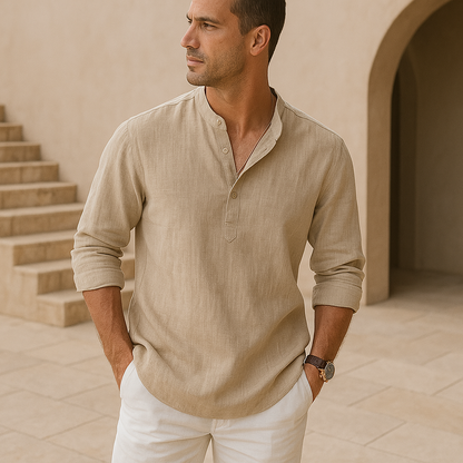 Francesco | Camicia Henley a maniche lunghe con collo alla coreana da uomo