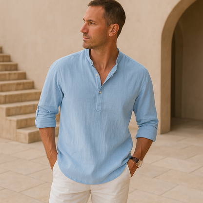 Francesco | Camicia Henley a maniche lunghe con collo alla coreana da uomo
