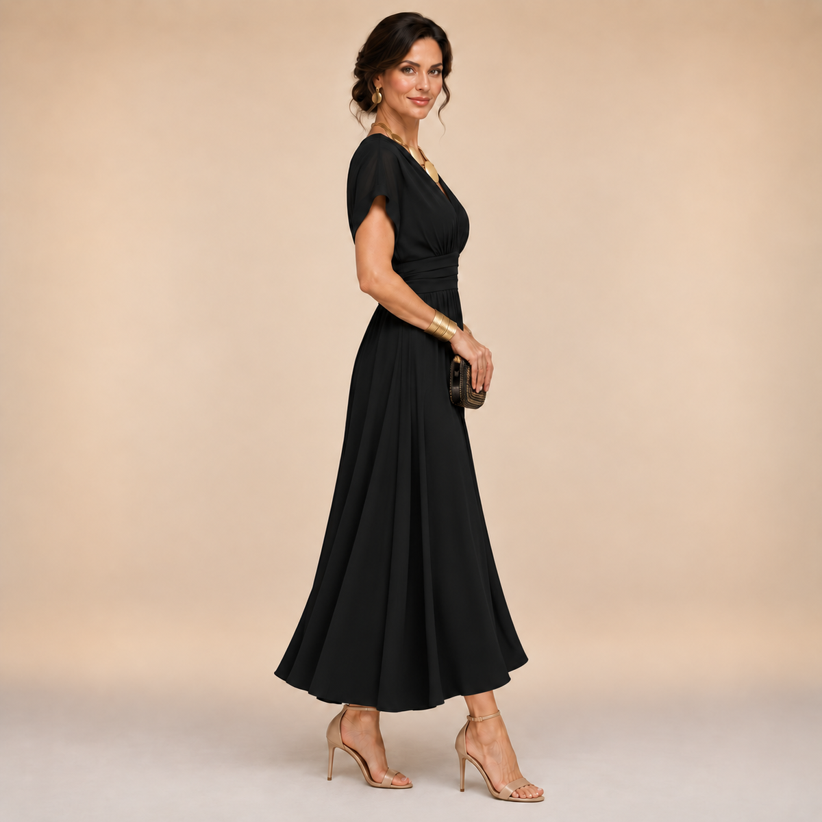 Amelia | Abito midi a portafoglio con scollo a V per donna