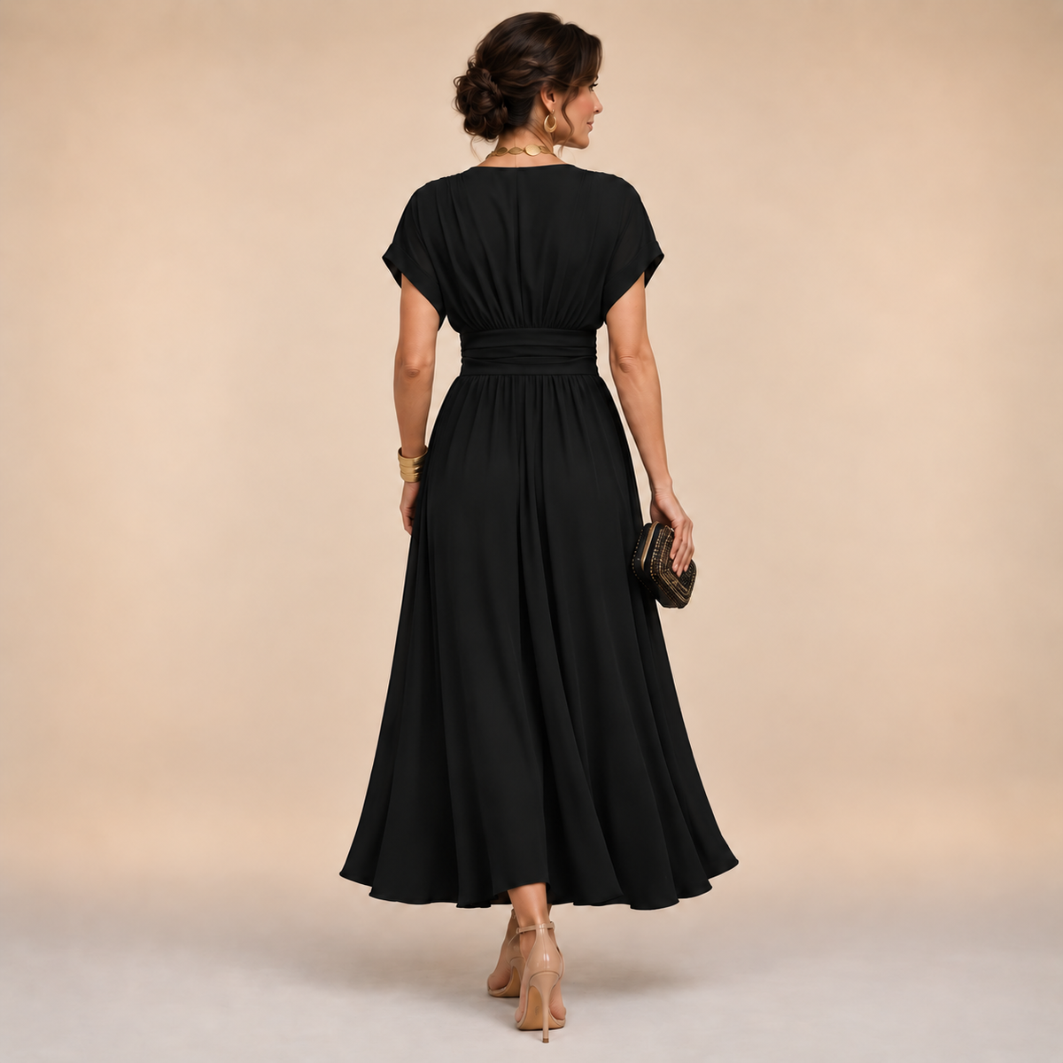 Amelia | Abito midi a portafoglio con scollo a V per donna