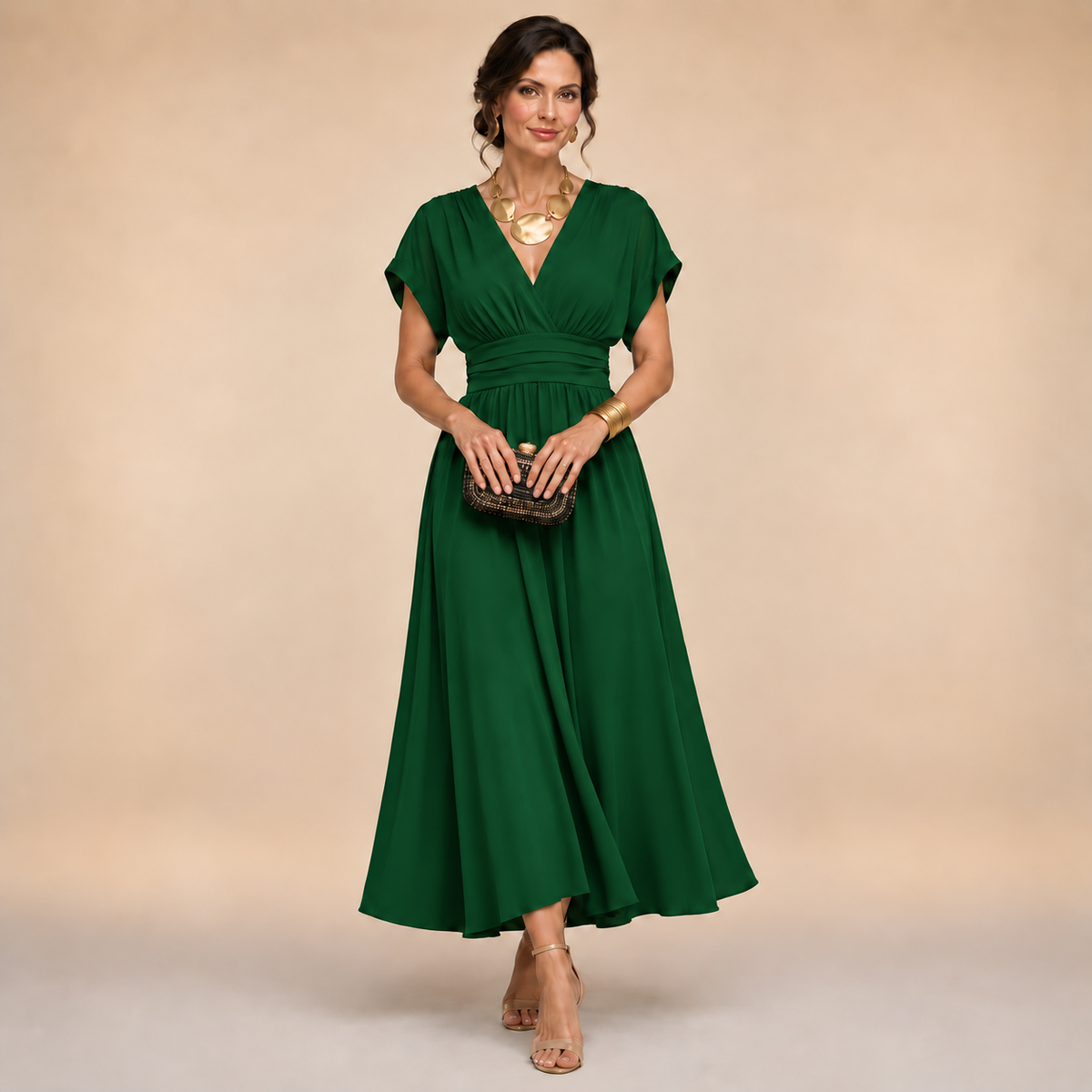 Amelia | Abito midi a portafoglio con scollo a V per donna