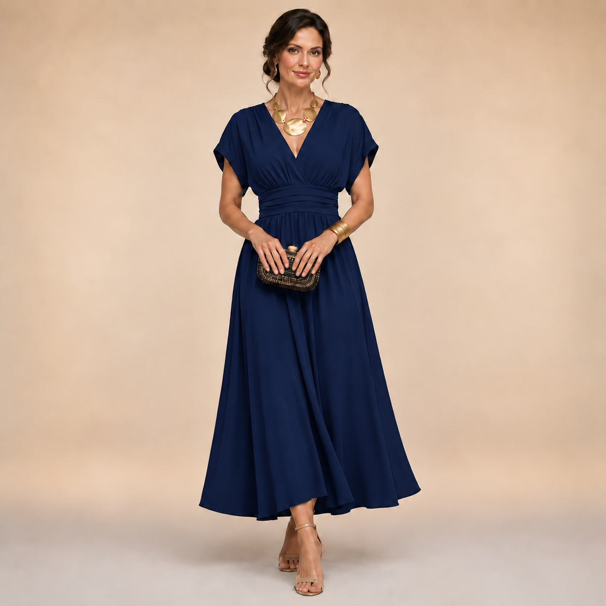 Amelia | Abito midi a portafoglio con scollo a V per donna