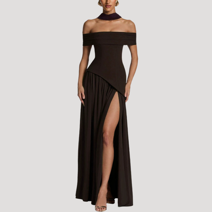 Lucille | Abito Lungo Plissettato Spalle Scoperte Donna Elegante Da Sera