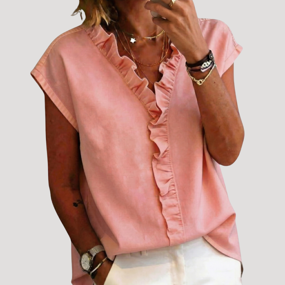 Clothilde | Blusa Donna Volant Maniche Corte Elegante