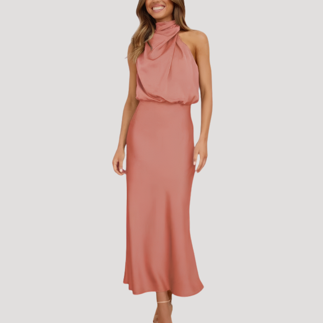 Solene | Abito Midi Donna in Satin con Scollatura Scollo a V