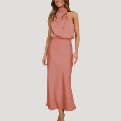 Solene | Abito Midi Donna in Satin con Scollatura Scollo a V
