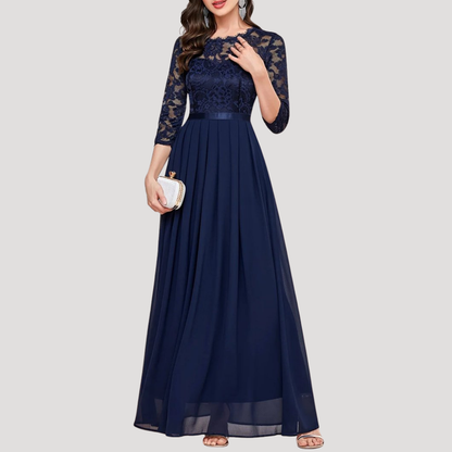 Maria Pia | Robe Lunga Donna Plissettata con Corpetto in Pizzo e Maniche 3/4