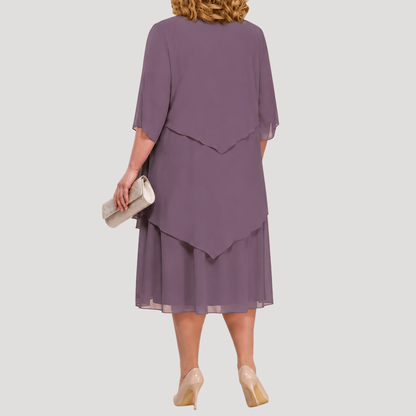 Manuela | Robe Midi Donna da Cerimonia in Mousseline Sovrapposta