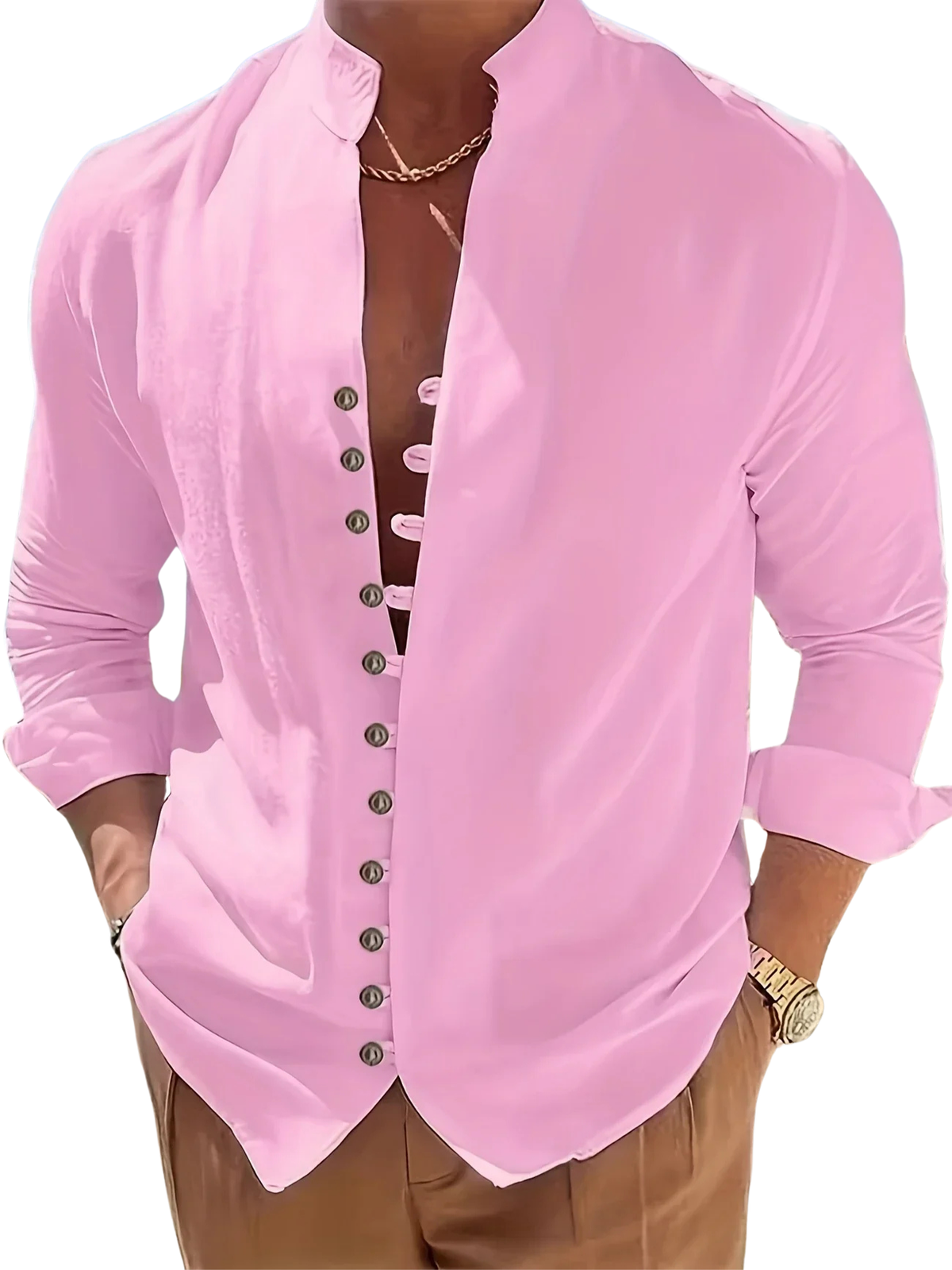 Filippo | Camicia con colletto alla coreana e bottoni da uomo