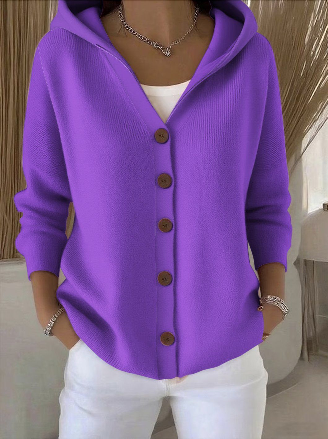 Rosalia | Cardigan con cappuccio e bottoni a vista per donna