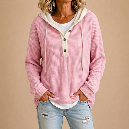 Tiziana | Poncho in maglia con cappuccio e bottoni per donna