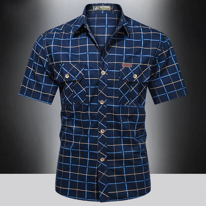 Nicola | Camicia a quadri a maniche corte con due tasche da uomo