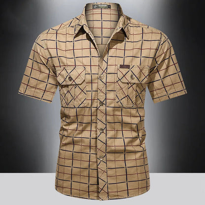 Nicola | Camicia a quadri a maniche corte con due tasche da uomo